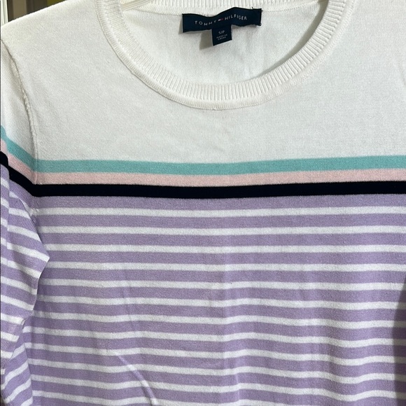 Tommy Hilfiger White and Lavender Striped Sweater size small not worn new - Picture 12 of 13